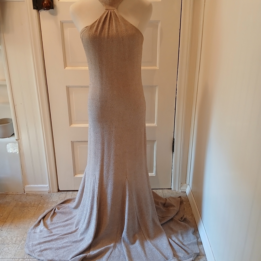 Jessica McClintock Gold Halter Gown Prom Formal Bridesmaid
